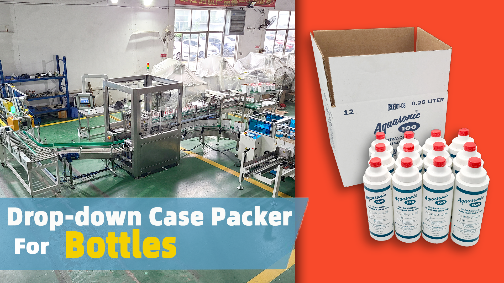 Drop-Down Case Packer Packaging line for bottles